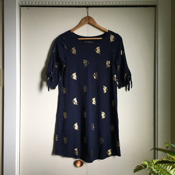 Lilly Pulitzer Preston Gold Foil Fish Print Tunic Dress Small - Picture 3 of 16